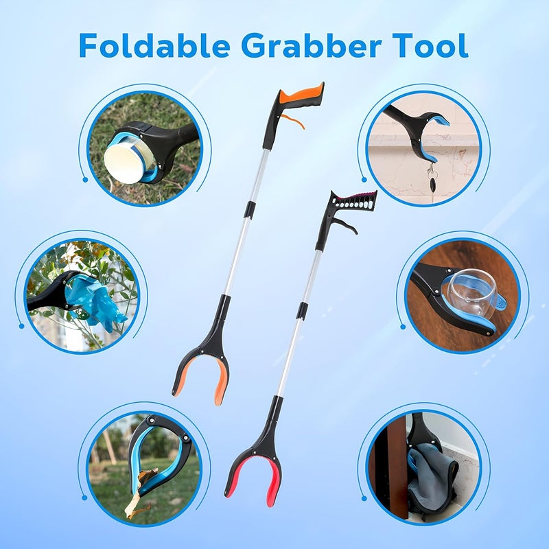 POPDA Grabber Reacher Tool - 32” Extra Long Foldable Gripper and Reaching Tool - Heavy Duty Pick Up Stick Grabbers for Seniors, Trash, Surgery Recovery Must Haves Gifts (Orange*2pc) - Image 5
